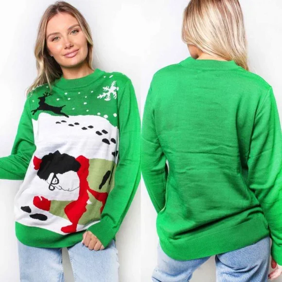 Crew Neck Long Sleeve Knit Christmas Holiday Sweater {Tres Chic} - Picture 1 of 5